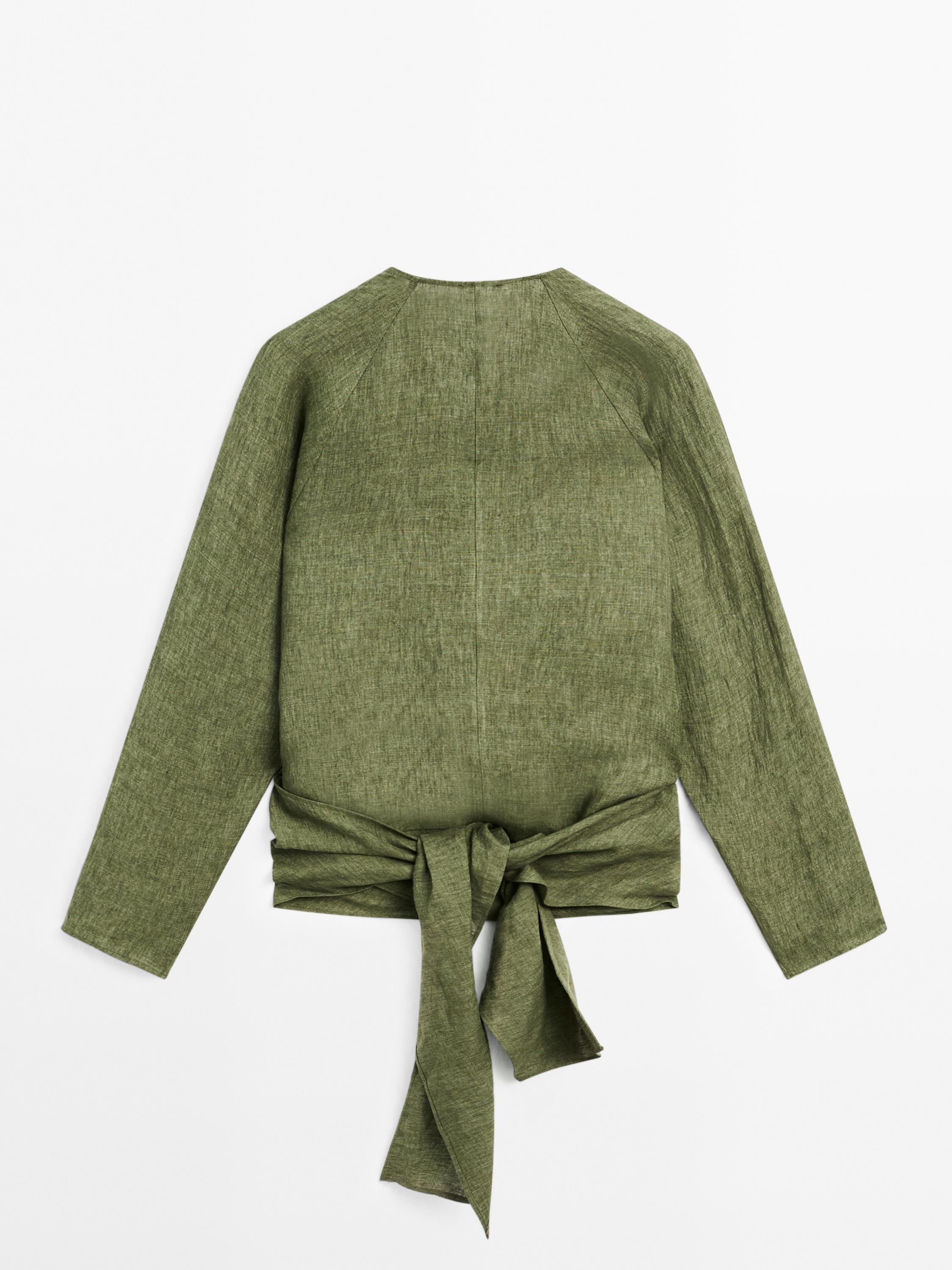 Blouse fluide lin avec nœud à la taille